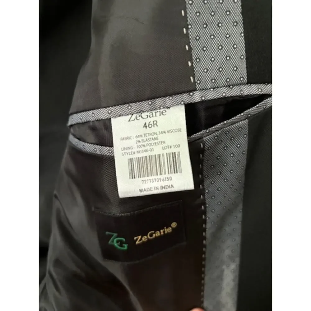 Zegarie Men's Sport Coat Blazer Suit Jacket Black Size 46 R New